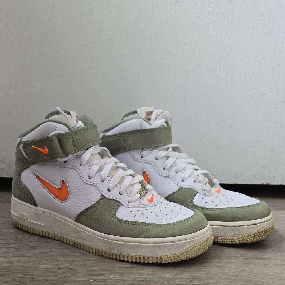 Nike Olive and White High-Tops with Orange Details